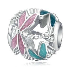 Silver Dragonflies Openwork Charm