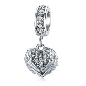 CZ Heart with Wings Pendant Charm
