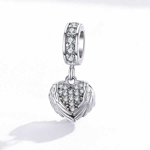 CZ Heart with Wings Pendant Charm
