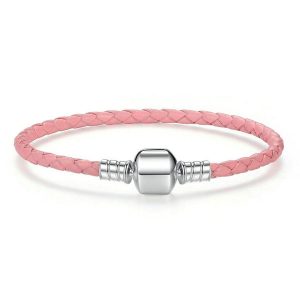 Plain Clasp Pink Leather Bracelet