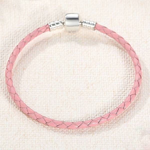 Plain Clasp Pink Leather Bracelet