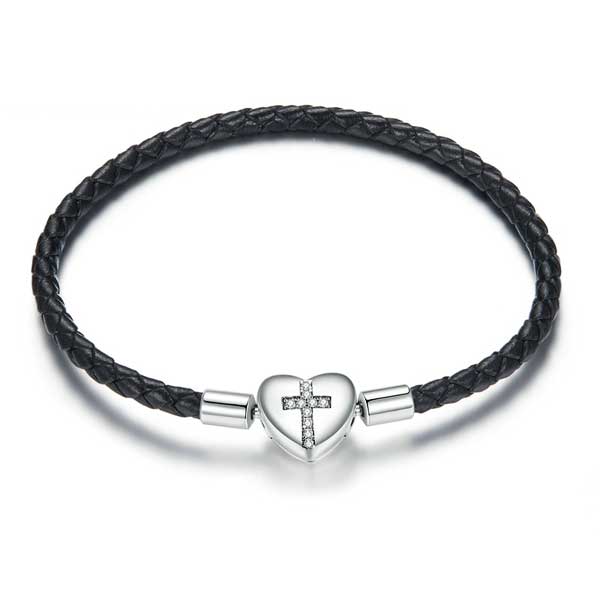 CZ Cross Clasp Leather Bracelet