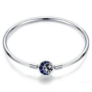 Blue CZ Moon and Star Clasp Bangle