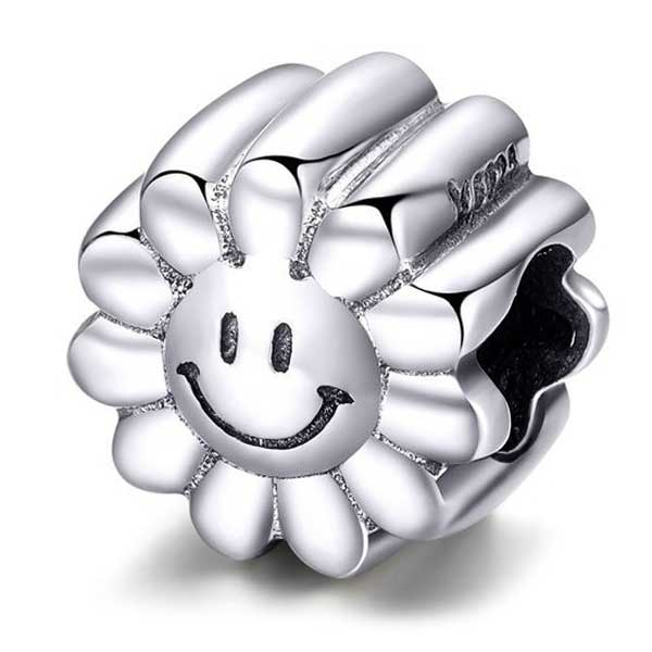 Smiley Sunflower Silver Charm