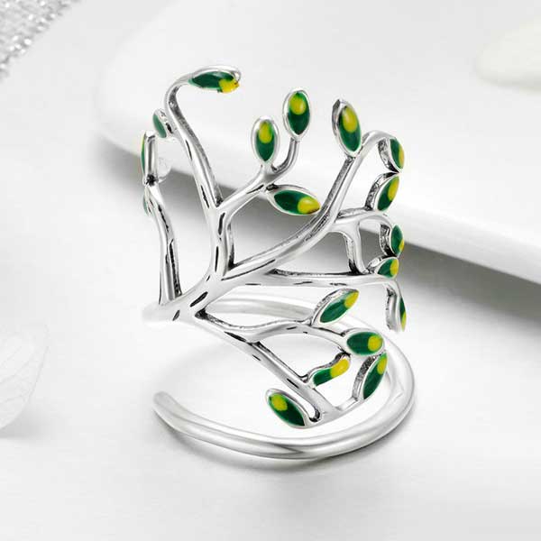 Green Tree of Life Adjustable Ring
