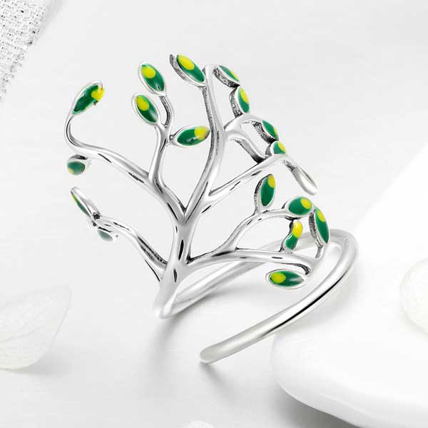 Green Tree of Life Adjustable Ring