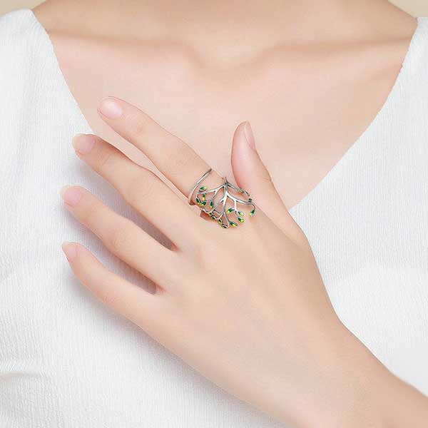 Green Tree of Life Adjustable Ring