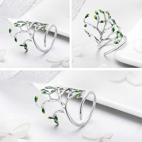 Green Tree of Life Adjustable Ring