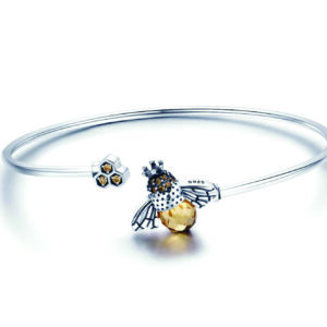 Crystal Bee And Honeycomb Silver Bracelet Bangle 1