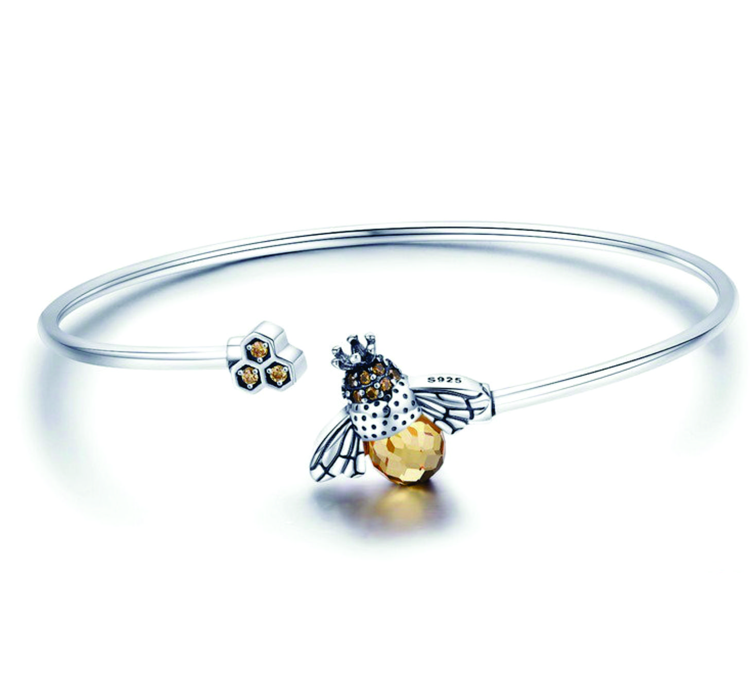Crystal Bee And Honeycomb Silver Bracelet Bangle 1
