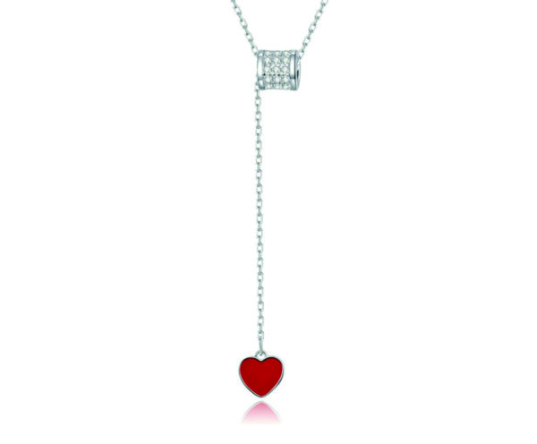 Red Heart Silver Pendant CZ Necklace 1