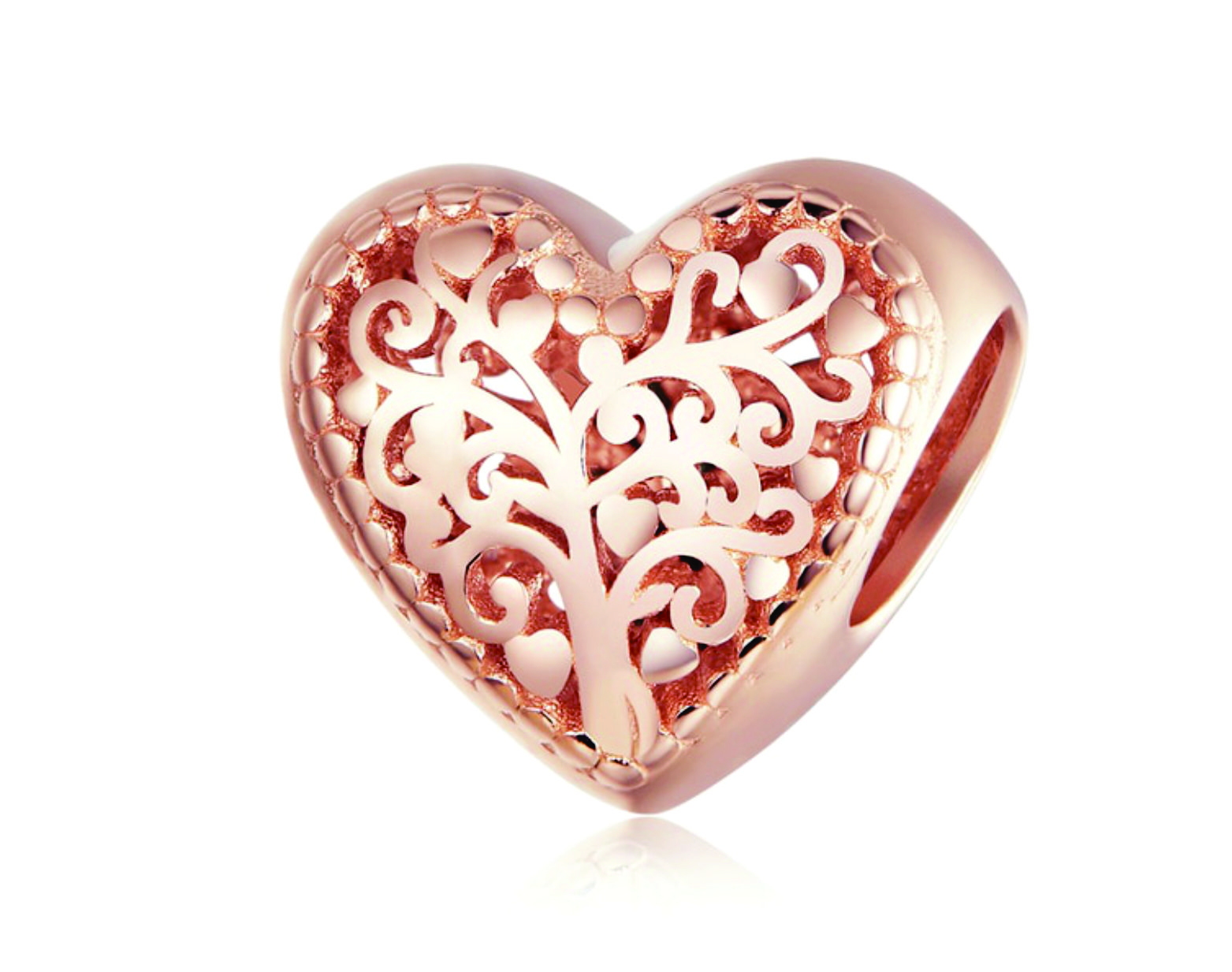Tree Of Life Heart Dangle Charm – Rose Gold Alloy, Pandora Compatible