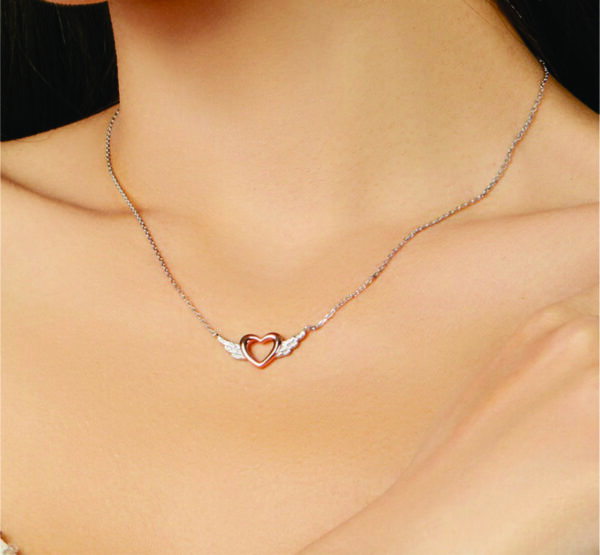 Heart with Wings Minimalist Simple Chain Necklace Rose Gold 2