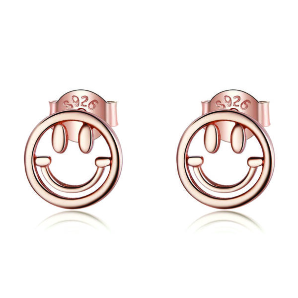 Smile Face Studs Earrings 925 Sterling Silver Rose Gold Color Lucky Earrings 1