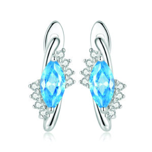 Sterling Silver Blue Zirconium Hoop Earrings 1