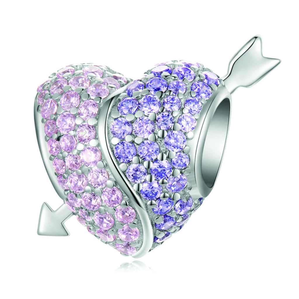 Ag Sterling Silver Greenery Cubic Zirconia Heart Charm Bead main image 0