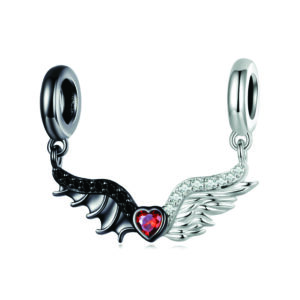 Sterling Silver Red Zircon Black and White Angel Wings 1