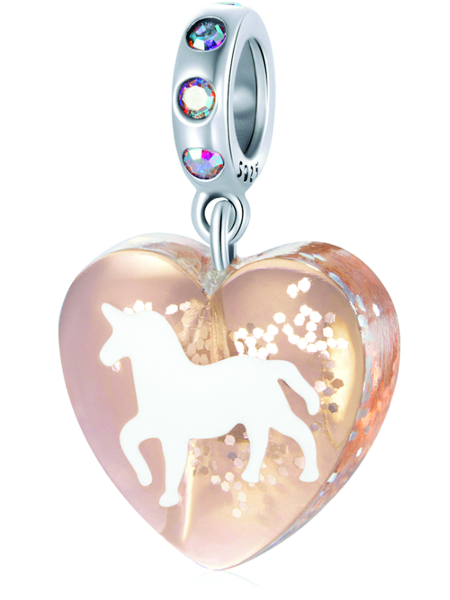 Sterling Silver Heart Shape Unicorn Charm